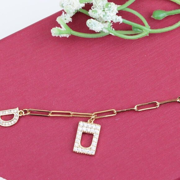 "Rose Gold Designer Bracelet with CZ Letter D Charms, XPBL0848 - Picture 12 of 12